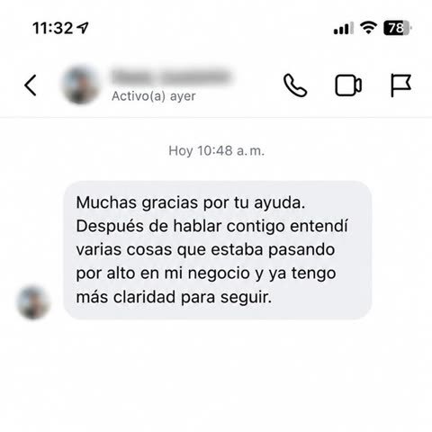 Mensaje de agradecimiento real por ayudar a ganar claridad en el negocio